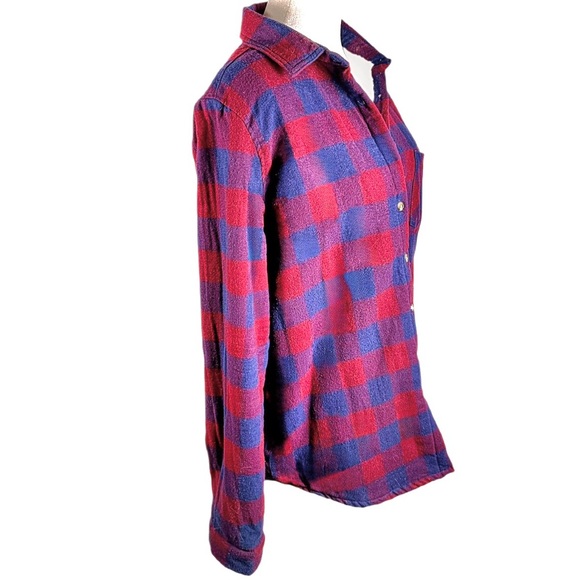 Ambiance Shacket Womens L Soft Fleece Red & Blue Plaid Button Front Pocket Shirt - Picture 11 of 13